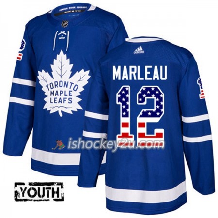 Børn NHL Toronto Maple Leafs Trøje Patrick Marleau 12 Adidas 2017-2018 Blå USA Flag Fashion Authentic